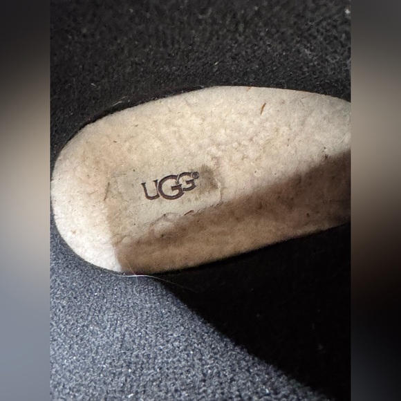 UGG Black Glossy Mid Rain Boots Fleece Lined Pre-Loved - Picture 11 of 13